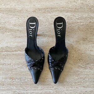 Vintage Dior Grommet Bow Mule Heels